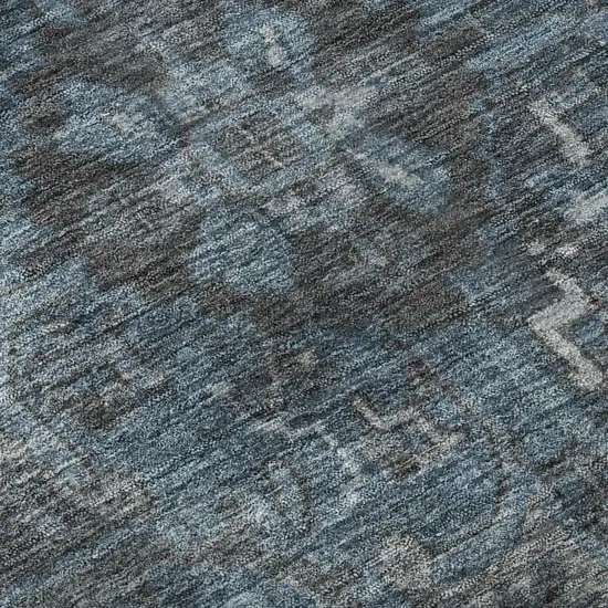 8' Navy Blue And Gray Medallion Distressed Washable Round Rug With UV Protection Photo 6