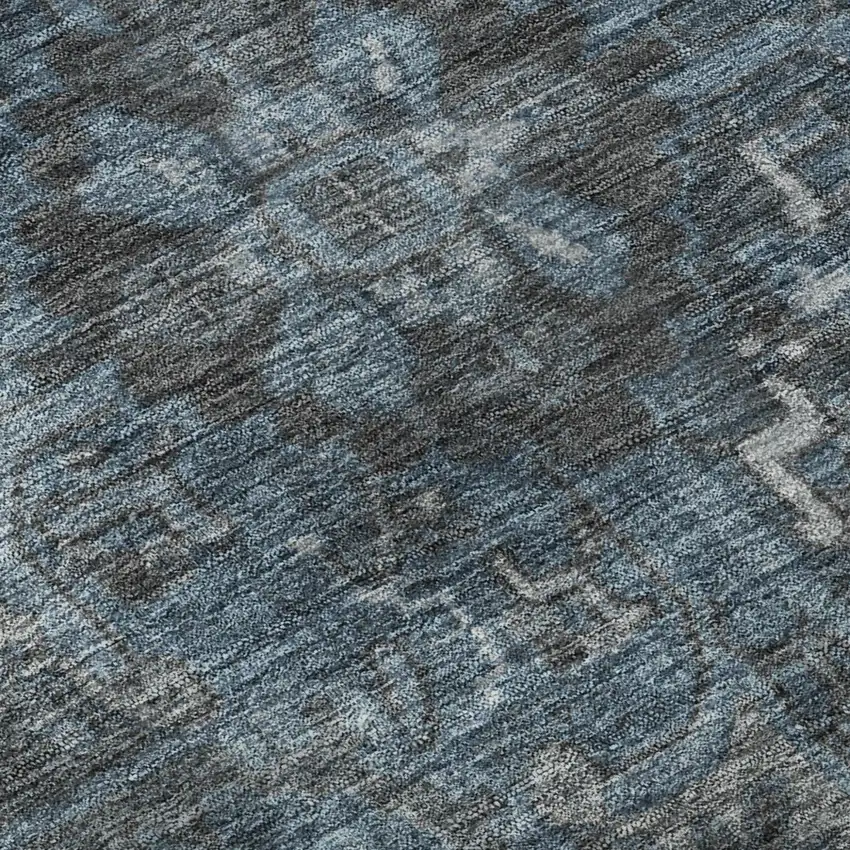8' Navy Blue And Gray Medallion Distressed Washable Round Rug With UV Protection Photo 6