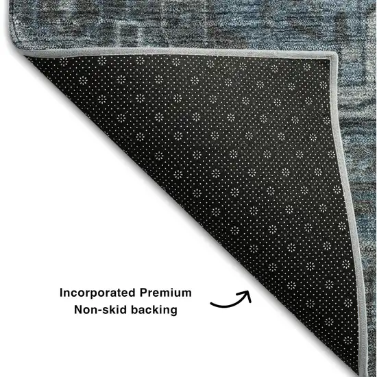 8' Navy Blue And Gray Medallion Distressed Washable Round Rug With UV Protection Photo 4
