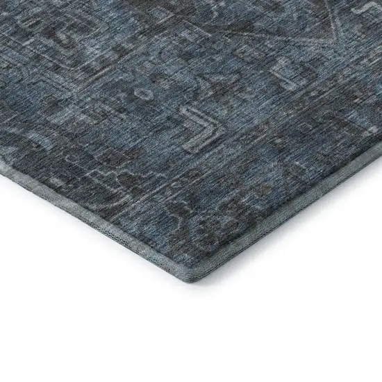 8' Navy Blue And Gray Medallion Distressed Washable Round Rug With UV Protection Photo 5