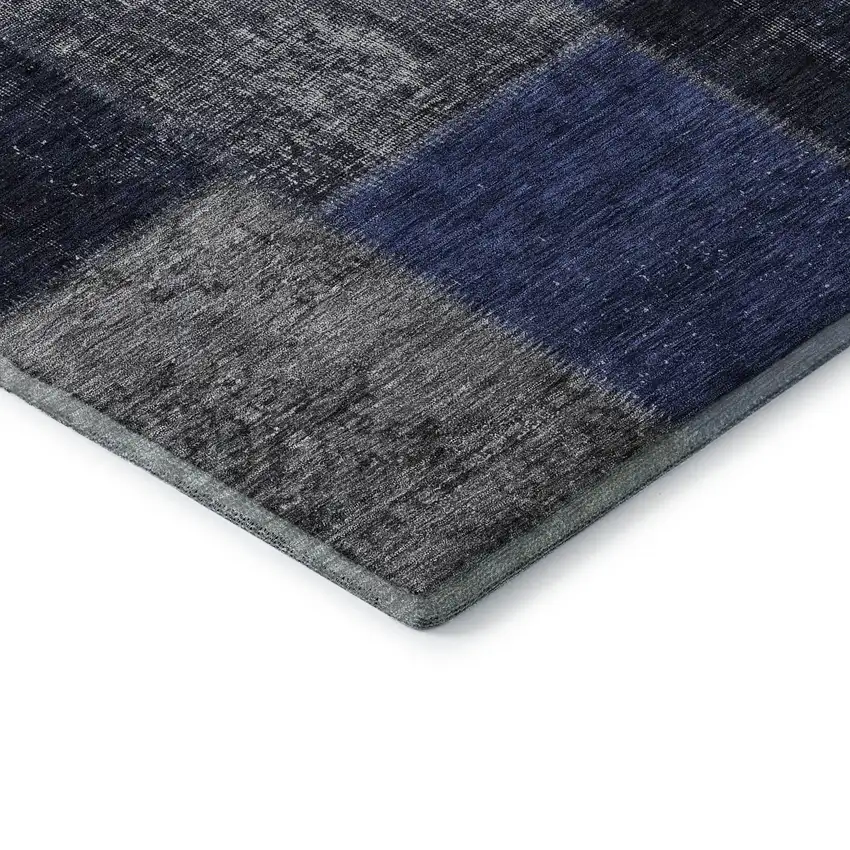 8' Navy Blue And Gray Patchwork Washable Round Rug With UV Protection Photo 7