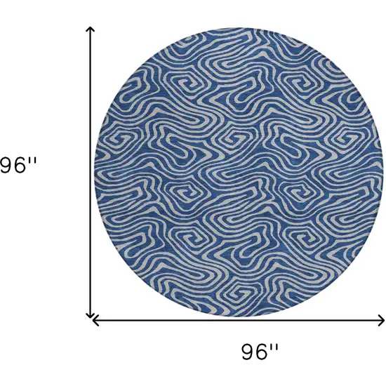 8' Navy Blue And Gray Round Abstract Washable Indoor Outdoor Area Rug Photo 3