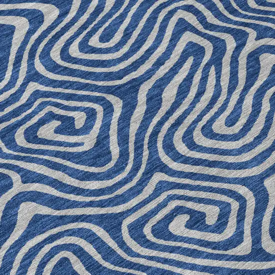 8' Navy Blue And Gray Round Abstract Washable Indoor Outdoor Area Rug Photo 8