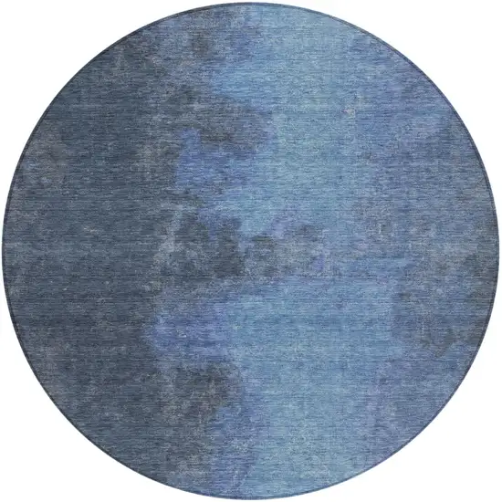 8' Navy Blue And Gray Round Abstract Washable Indoor Outdoor Area Rug Photo 3