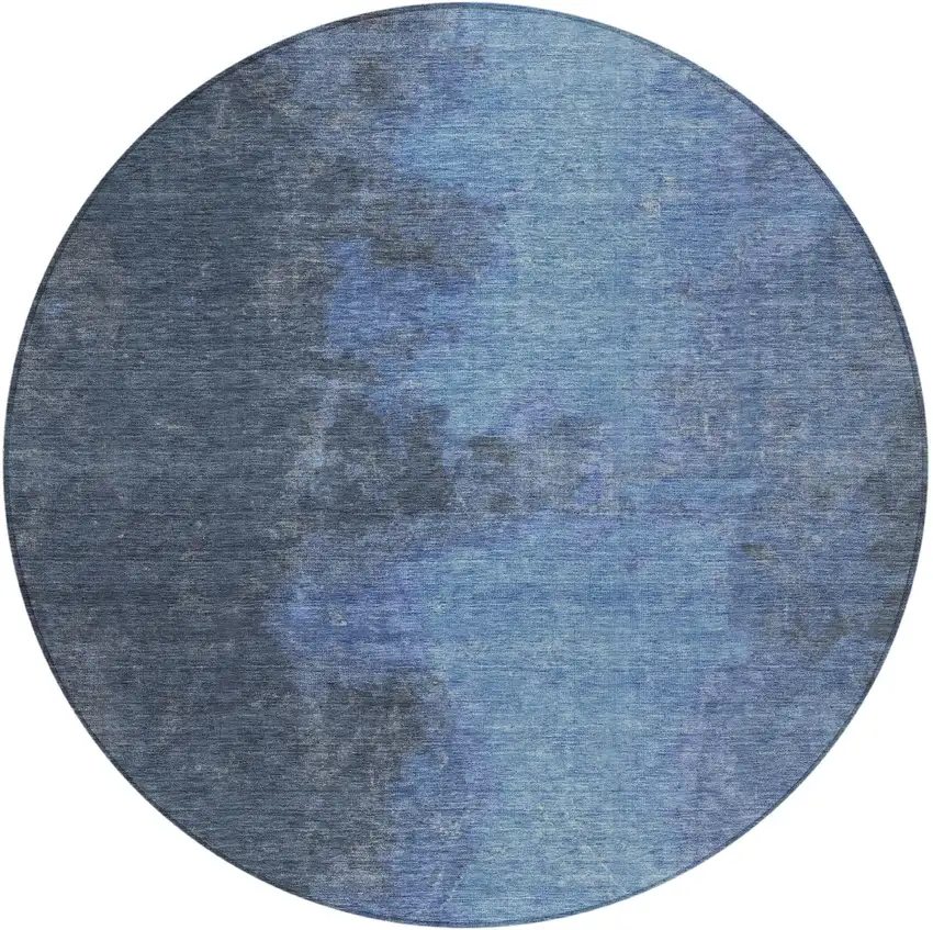 8' Navy Blue And Gray Round Abstract Washable Indoor Outdoor Area Rug Photo 3