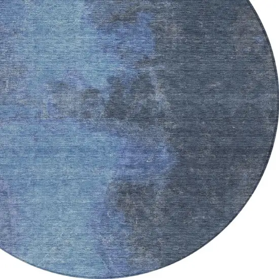 8' Navy Blue And Gray Round Abstract Washable Indoor Outdoor Area Rug Photo 7