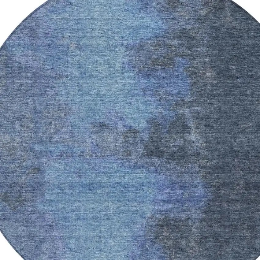 8' Navy Blue And Gray Round Abstract Washable Indoor Outdoor Area Rug Photo 4