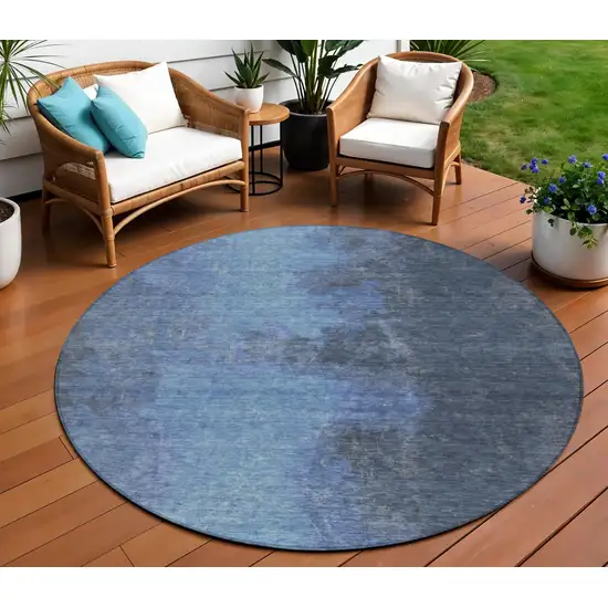 8' Navy Blue And Gray Round Abstract Washable Indoor Outdoor Area Rug Photo 2