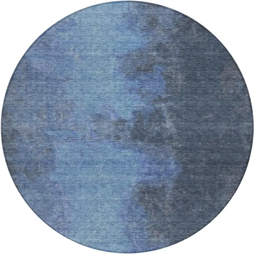 8' Navy Blue And Gray Round Abstract Washable Indoor Outdoor Area Rug Photo 1