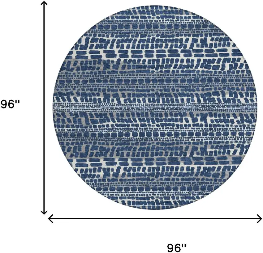8' Navy Blue And Gray Round Abstract Washable Indoor Outdoor Area Rug Photo 8
