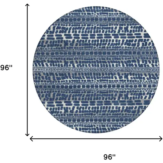 8' Navy Blue And Gray Round Abstract Washable Indoor Outdoor Area Rug Photo 8
