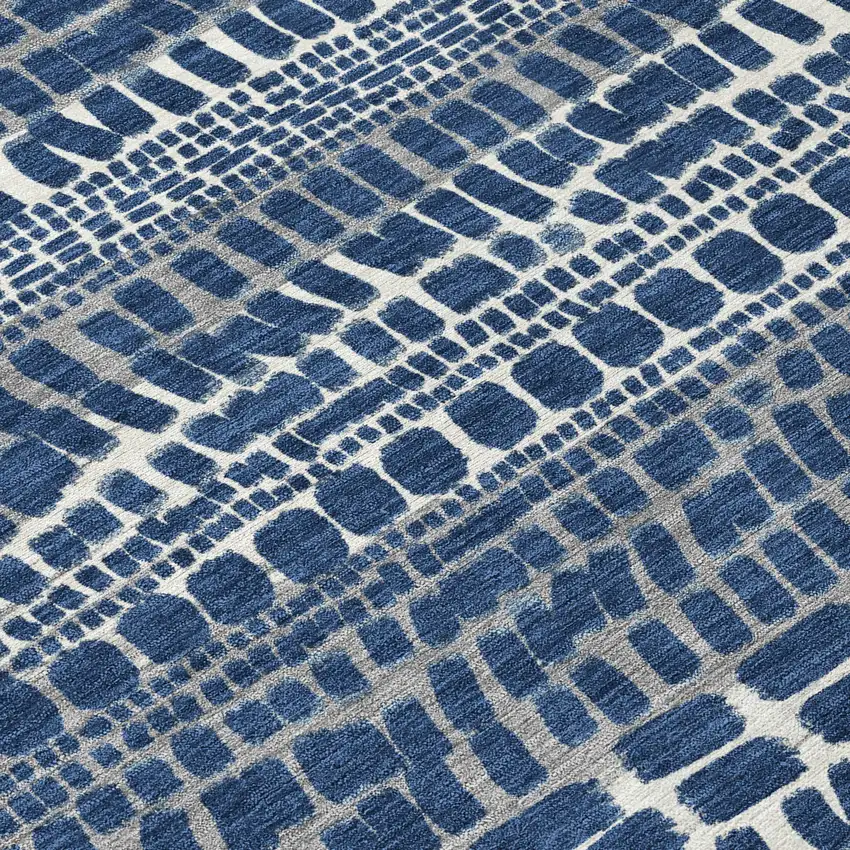 8' Navy Blue And Gray Round Abstract Washable Indoor Outdoor Area Rug Photo 7