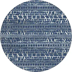 Photo of 8' Navy Blue And Gray Round Abstract Washable Indoor Outdoor Area Rug