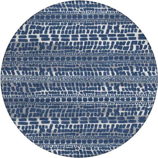 8' Navy Blue And Gray Round Abstract Washable Indoor Outdoor Area Rug Photo 1