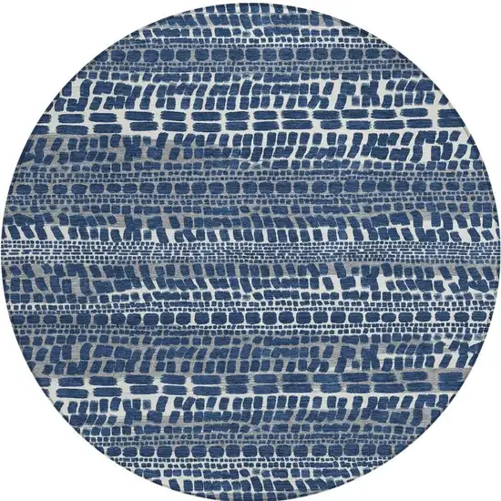 8' Navy Blue And Gray Round Abstract Washable Indoor Outdoor Area Rug Photo 3