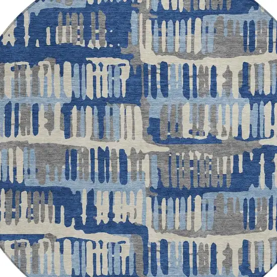 8' Navy Blue And Gray Round Abstract Washable Indoor Outdoor Area Rug Photo 5