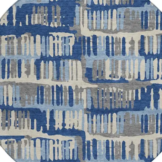 8' Navy Blue And Gray Round Abstract Washable Indoor Outdoor Area Rug Photo 3