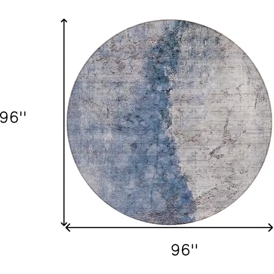 8' Navy Blue And Gray Round Abstract Washable Indoor Outdoor Area Rug Photo 3