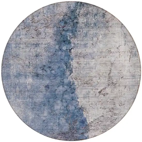 8' Navy Blue And Gray Round Abstract Washable Indoor Outdoor Area Rug Photo 8