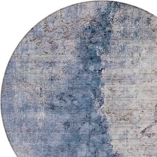 8' Navy Blue And Gray Round Abstract Washable Indoor Outdoor Area Rug Photo 6