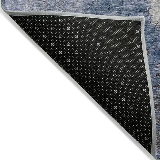 8' Navy Blue And Gray Round Abstract Washable Indoor Outdoor Area Rug Photo 4