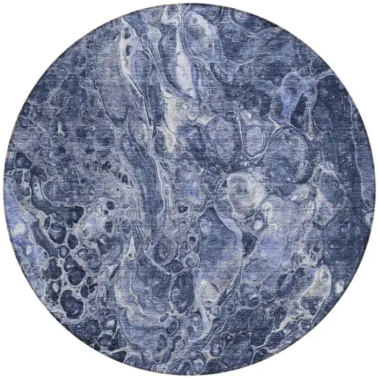 8' Navy Blue And Gray Round Abstract Washable Indoor Outdoor Area Rug Photo 5
