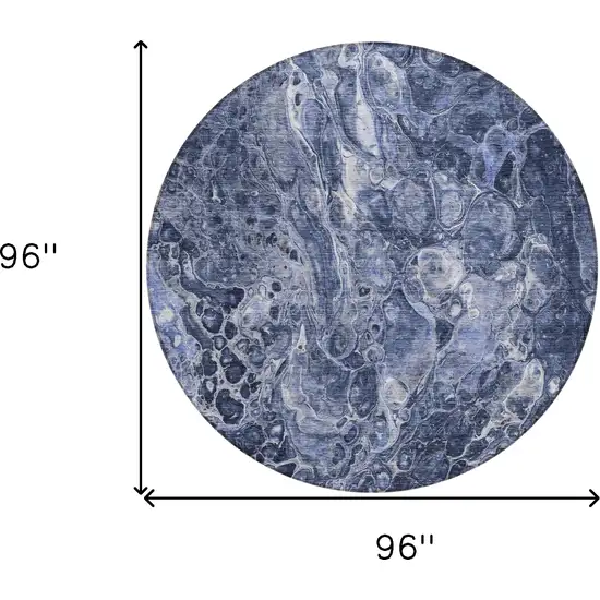 8' Navy Blue And Gray Round Abstract Washable Indoor Outdoor Area Rug Photo 3