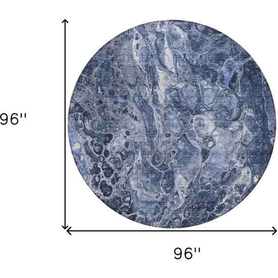 8' Navy Blue And Gray Round Abstract Washable Indoor Outdoor Area Rug Photo 3
