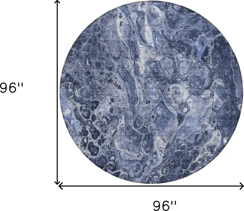 8' Navy Blue And Gray Round Abstract Washable Indoor Outdoor Area Rug Photo 3