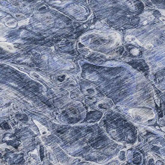 8' Navy Blue And Gray Round Abstract Washable Indoor Outdoor Area Rug Photo 9