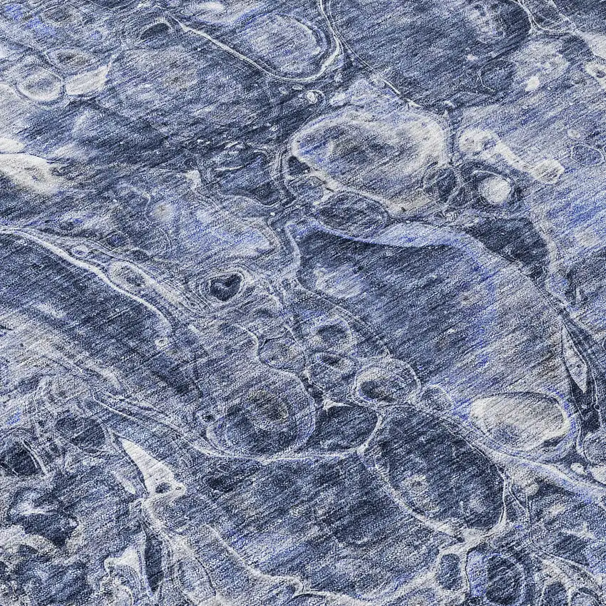 8' Navy Blue And Gray Round Abstract Washable Indoor Outdoor Area Rug Photo 9