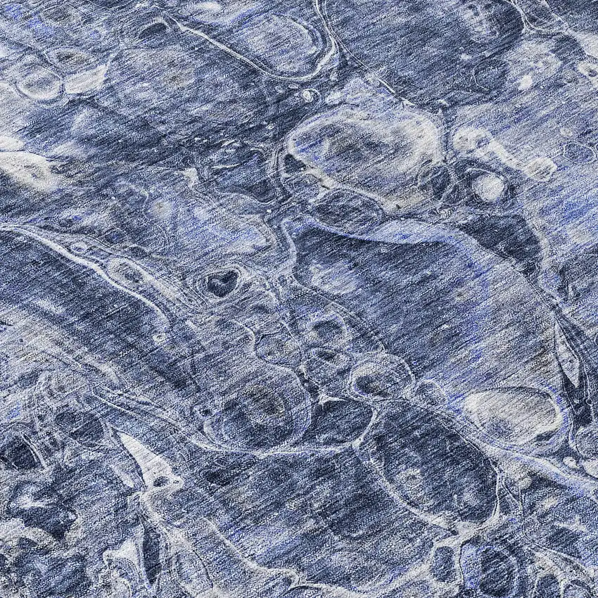 8' Navy Blue And Gray Round Abstract Washable Indoor Outdoor Area Rug Photo 9