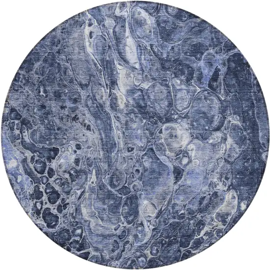8' Navy Blue And Gray Round Abstract Washable Indoor Outdoor Area Rug Photo 2