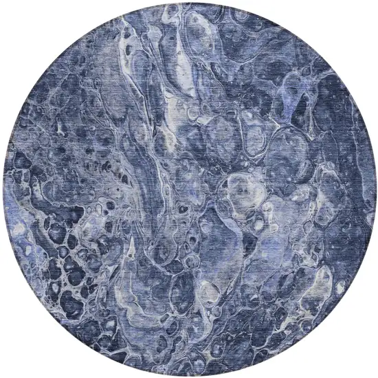 8' Navy Blue And Gray Round Abstract Washable Indoor Outdoor Area Rug Photo 2