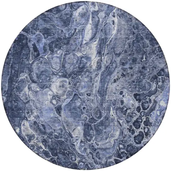 8' Navy Blue And Gray Round Abstract Washable Indoor Outdoor Area Rug Photo 6
