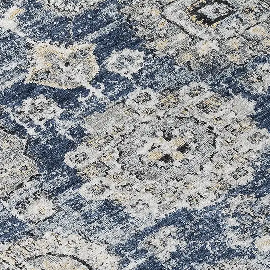 8' Navy Blue And Gray Round Floral Washable Indoor Outdoor Area Rug Photo 9