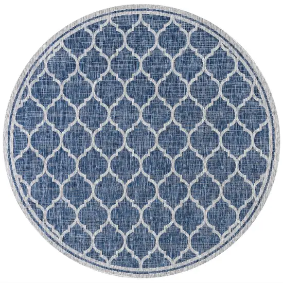 6' Navy Blue And Gray Round Geometric Indoor Outdoor Area Rug Photo 1
