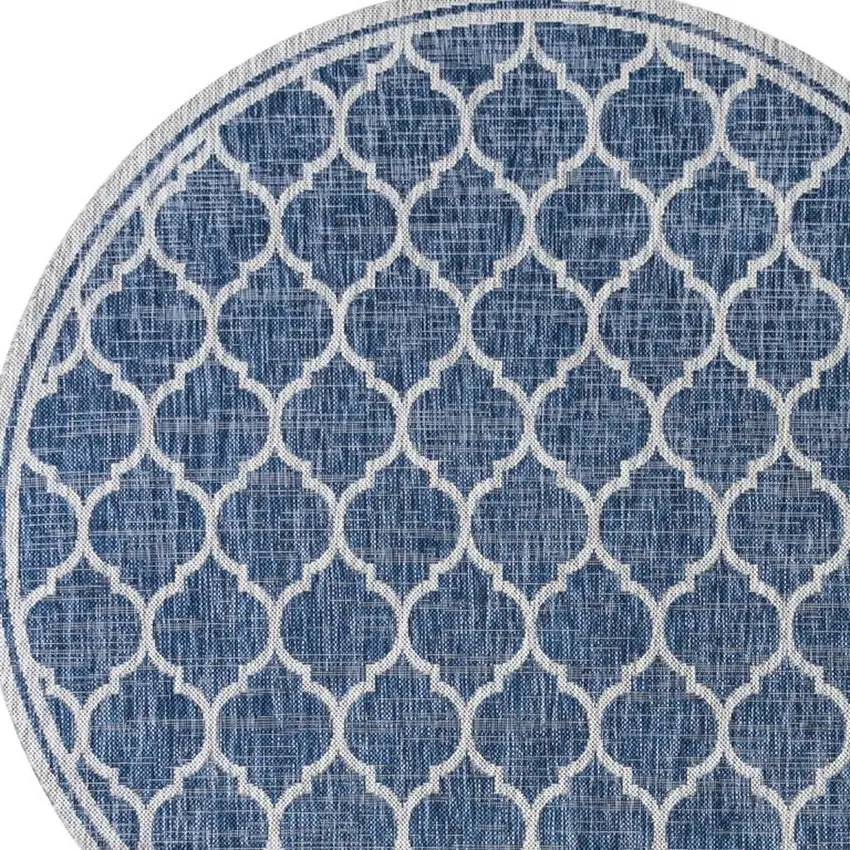 6' Navy Blue And Gray Round Geometric Indoor Outdoor Area Rug Photo 2