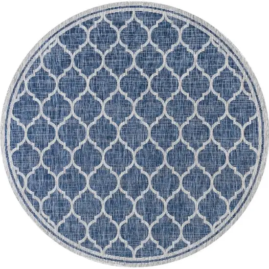 6' Navy Blue And Gray Round Geometric Indoor Outdoor Area Rug Photo 3