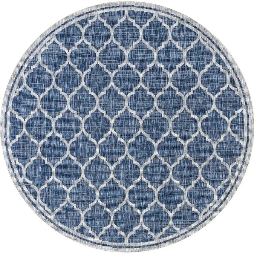 6' Navy Blue And Gray Round Geometric Indoor Outdoor Area Rug Photo 3