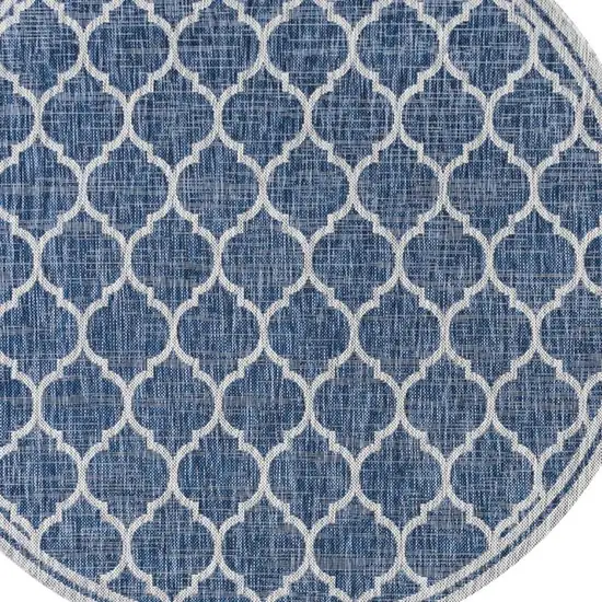 8' Navy Blue And Gray Round Geometric Indoor Outdoor Area Rug Photo 2