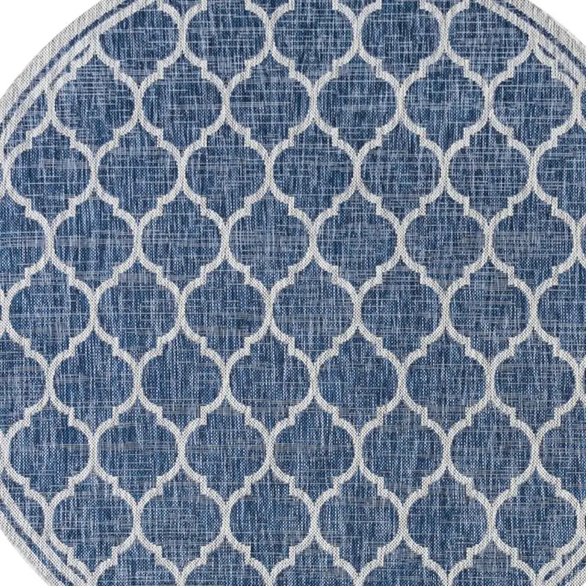 9' Navy Blue And Gray Round Geometric Indoor Outdoor Area Rug Photo 2