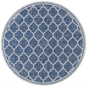 Photo of 9' Navy Blue And Gray Round Geometric Indoor Outdoor Area Rug