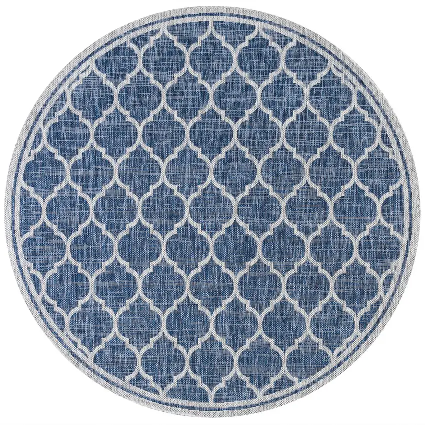 9' Navy Blue And Gray Round Geometric Indoor Outdoor Area Rug Photo 1
