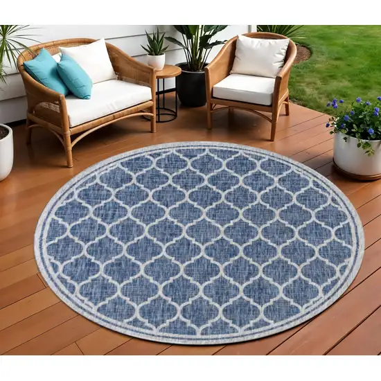 9' Navy Blue And Gray Round Geometric Indoor Outdoor Area Rug Photo 1