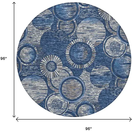 8' Navy Blue And Gray Round Geometric Washable Indoor Outdoor Area Rug Photo 9