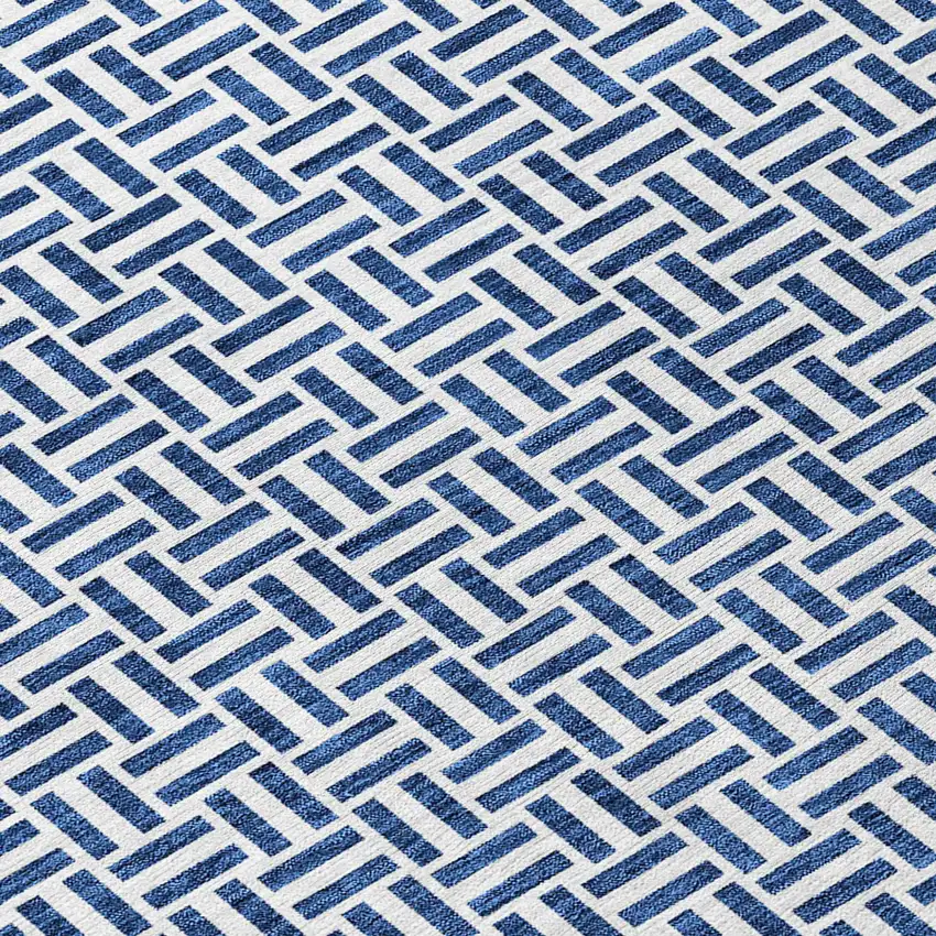 8' Navy Blue And Gray Round Geometric Washable Indoor Outdoor Area Rug Photo 8