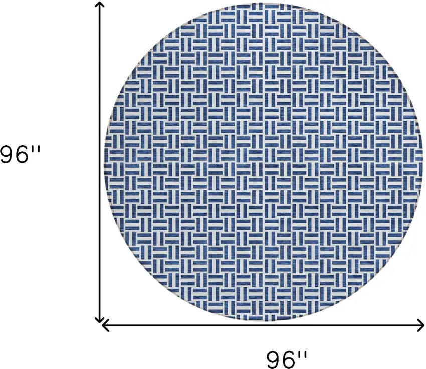 8' Navy Blue And Gray Round Geometric Washable Indoor Outdoor Area Rug Photo 3