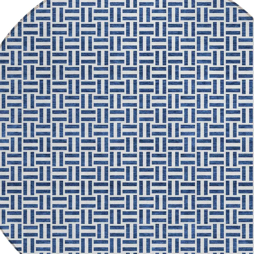 8' Navy Blue And Gray Round Geometric Washable Indoor Outdoor Area Rug Photo 4