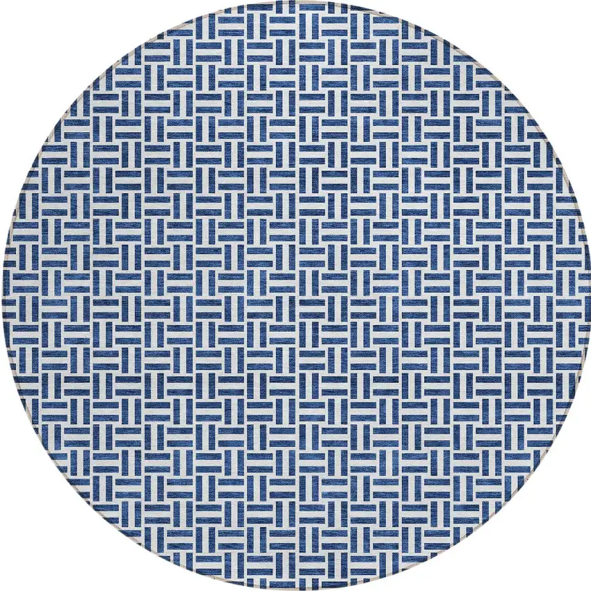 8' Navy Blue And Gray Round Geometric Washable Indoor Outdoor Area Rug Photo 5